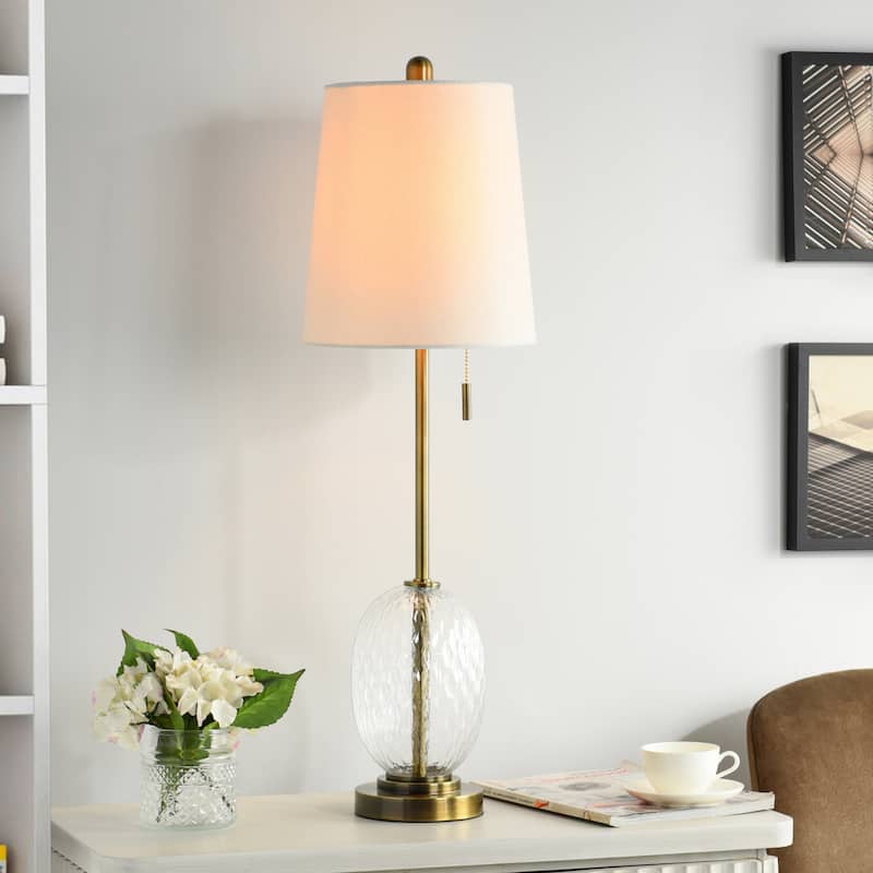 StyleCraft Metal & Glass Table Lamp - Antique Brass & Clear Glass - White Shade