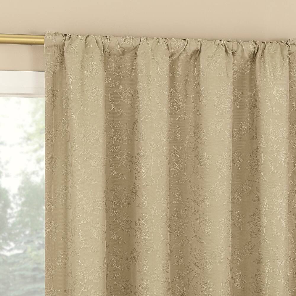 Sun Zero Bronte Floral Jacquard Total Blackout Rod Pocket 1-Piece Curtain Panel, Single Panel