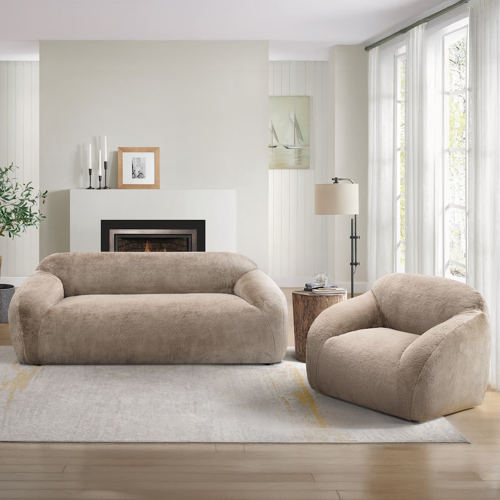 Roundhill Furniture Adell Polar Bear 2-Piece Living Room Set, Sofa and Swivel Chair