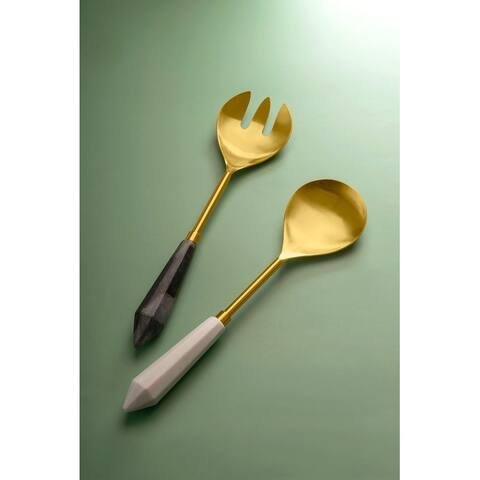 GAURI KOHLI Araliya Marble & Gold Salad Servers, Set of 2