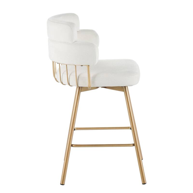 180° Swivel with Auto-Return Bar Stools Set of 2, Counter Height Chairs with Bucket-shaped Upholstered Seat and Tiered Backrest