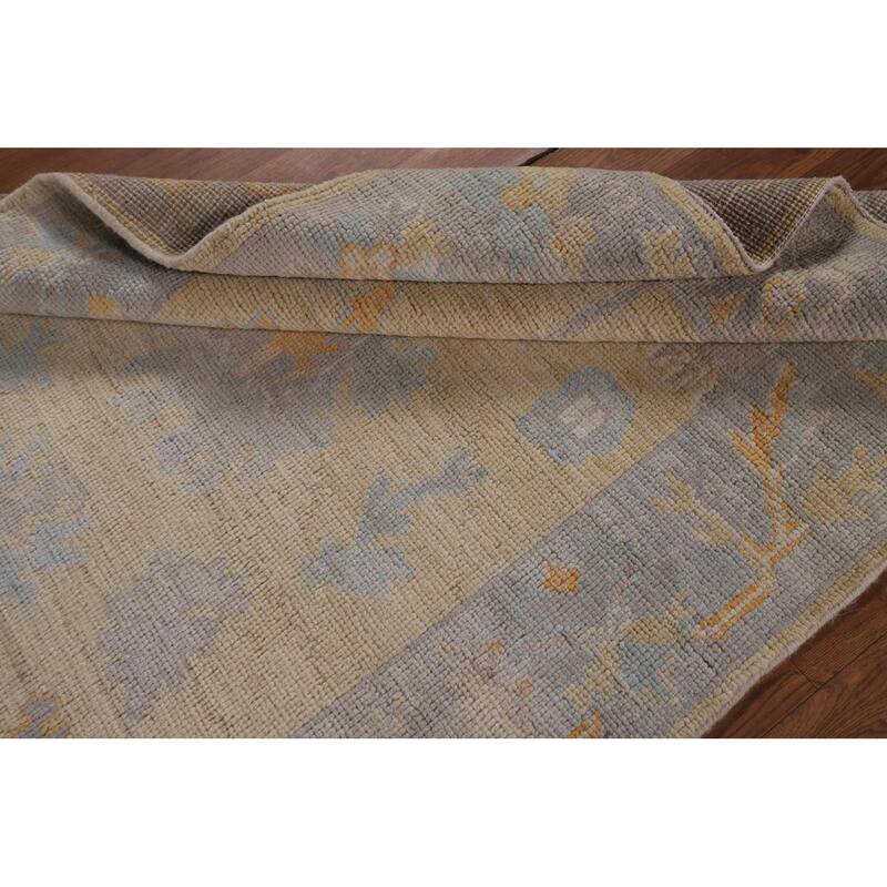 Oushak Vegetable Dye Runner Rug Hand-Knotted Wool Carpet - 3'1"x 11'6"