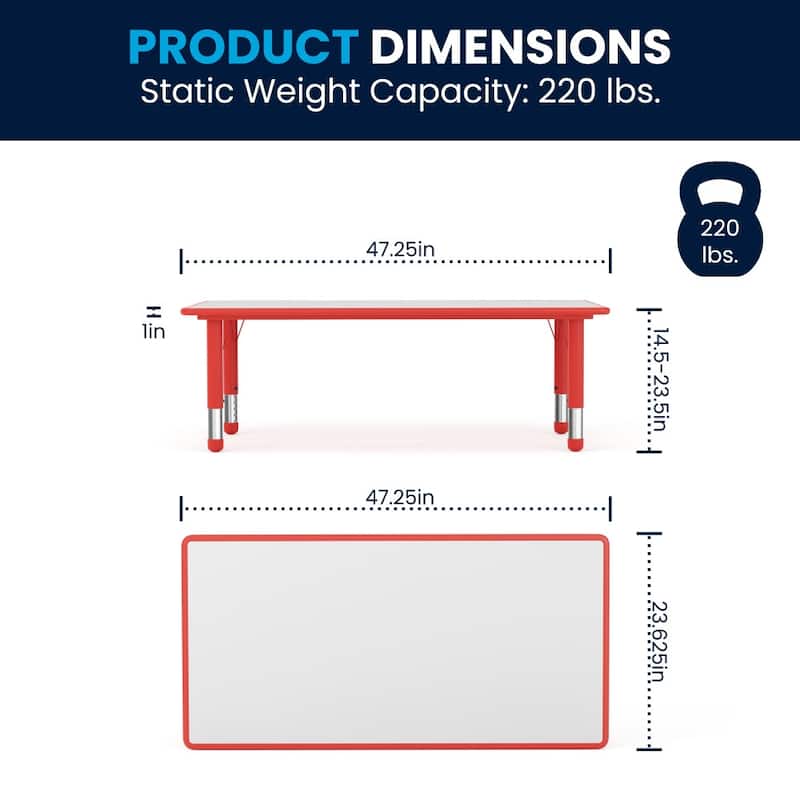 23.625"W x 47.25"L Plastic Adjustable Activity Table-School Table for 6