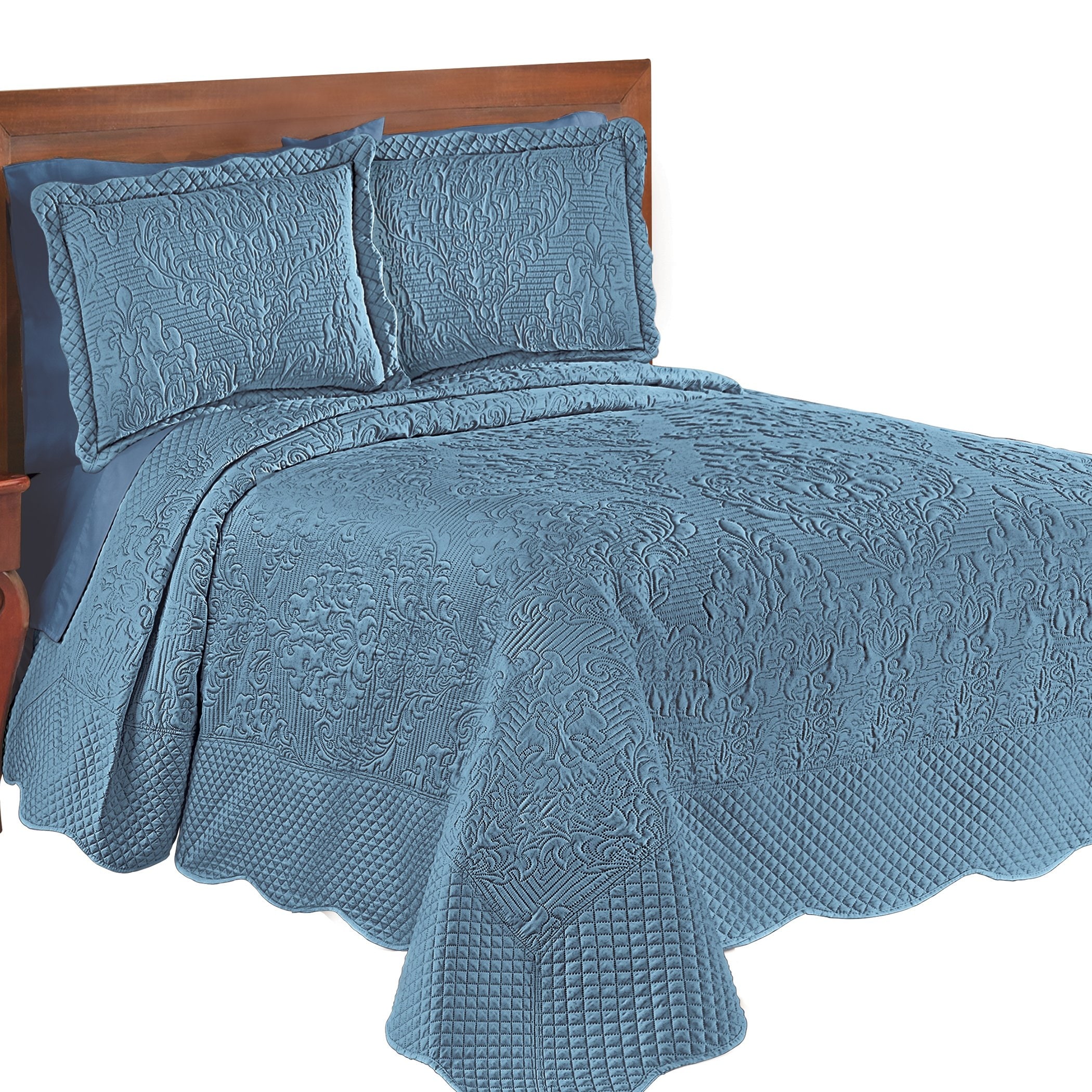   DAMASK ベッドカバー 260x260 cm Lovely Victoria Damask Textured Design Oversized Bedspread - Bed