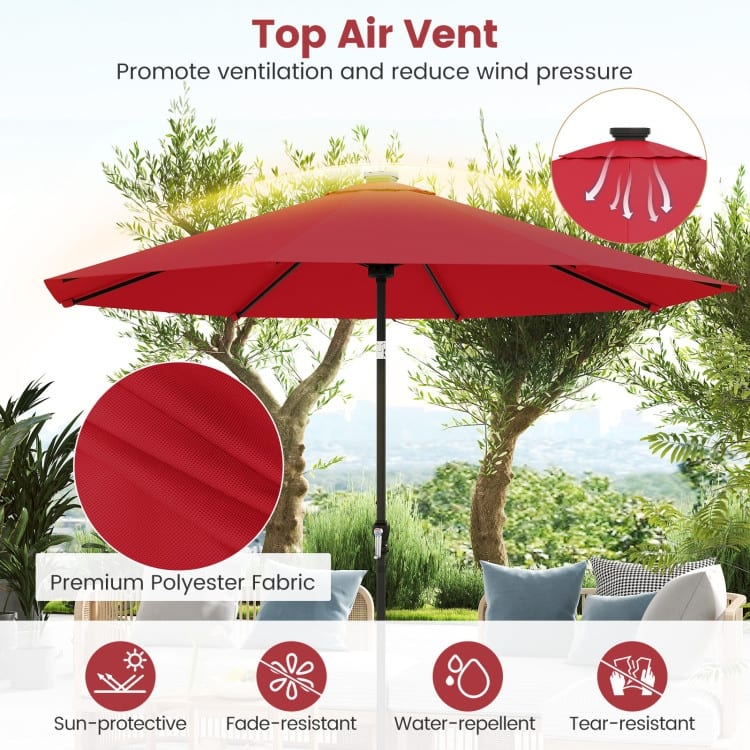 Polyester Metal Solar Patio Umbrella with LED Lights