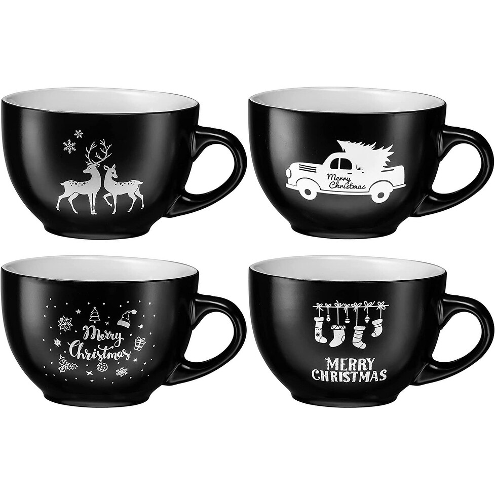 Set of 4 Coffee Ceramic Mug Funny Christmas Porcelain Tea Cup 18oz. 