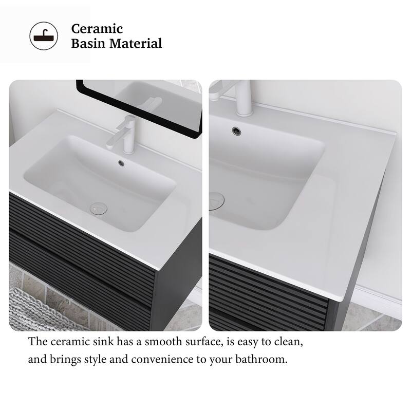 Wall-Mounted Bathroom Vanity with White Ceramic Sink
