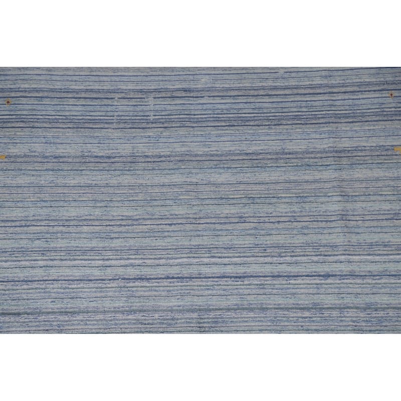 Striped Blue Gabbeh Oriental Area Rug Handmade Wool Carpet - 7'9"x 9'7"