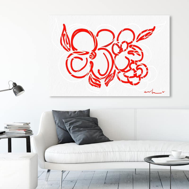 Wynwood Studio Canvas Abstract Zuma Floral Red White and Modern & Contemporary Wall Art Canvas Print - 36 x 54