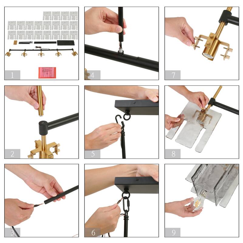 Kasy Modern 63 IN 5-Light Chandelier Oversized Black Kitchen Island Light - 63" W × 7.9" D × 17.1" H