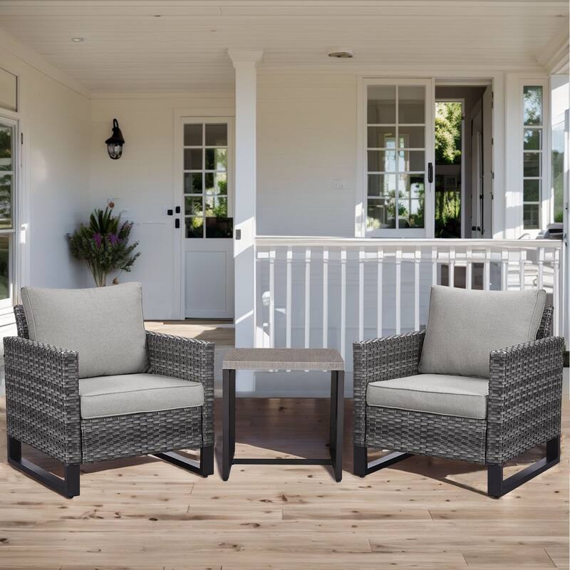 3PCS Patio PE Wicker Chair with Cushion and Table