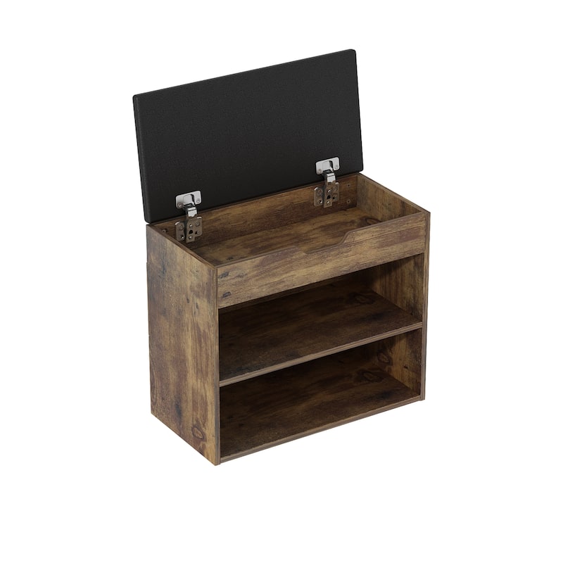 24" Rustic Entryway Shoe Storage Bench Open Shelf (6 Pairs) Shoe Storage Cabinet