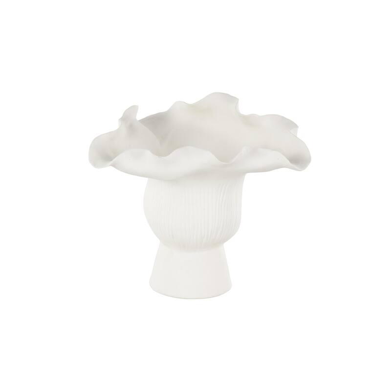 Ceramic Abstract Floral Inspired Vase with Wavy Folded Rim and Linear Grooves - White or Black - Roche River Decor