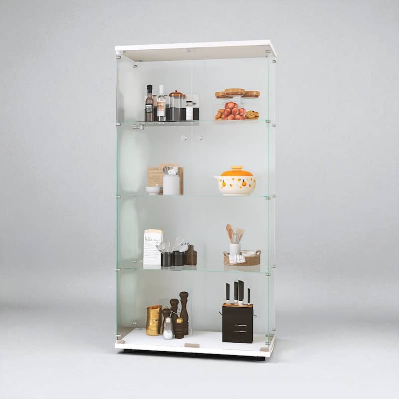 4 Shelves Glass Display Cabinet Door Curio Bookshelf for Home,Office