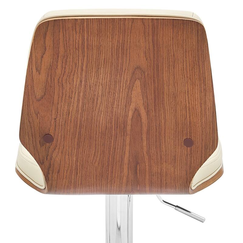 Cream Faux Leather Swivel Bar Chair with Chrome Steel Frame and Adjustable Height - 20” D x 17” W x 44” H