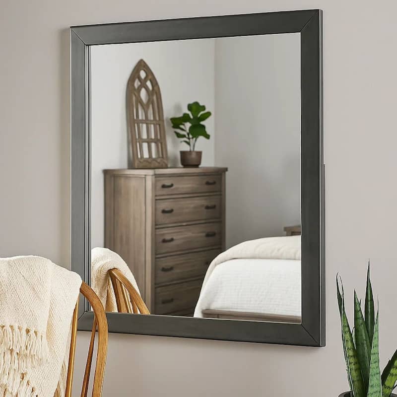 32 Inch Transitional Style Wooden Frame Mirror, Gray