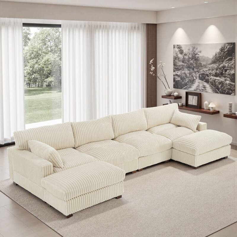 Modren Plush Oversized Modular Sectional Sofa Set with Chaise&Ottoman.