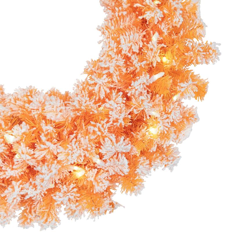 Pre-Lit Flocked Pine Artificial Christmas Wreath - 24" - Orange - Clear Lights