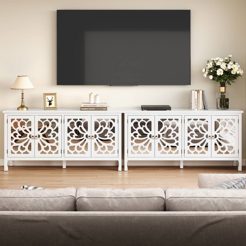 63'' Modern Buffet Cabinet with Mirrored Door and Adjustable Shelves