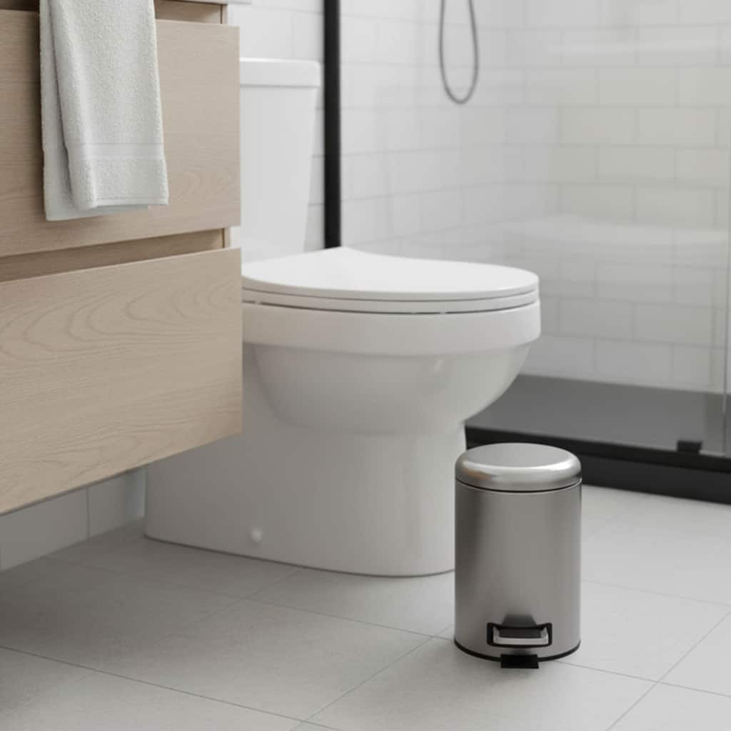 Evideco Soft Close Small Round Metal Bathroom Floor Step Trash Can Waste Bin 3-liters/0.8-gal Steel - 0.8 gal