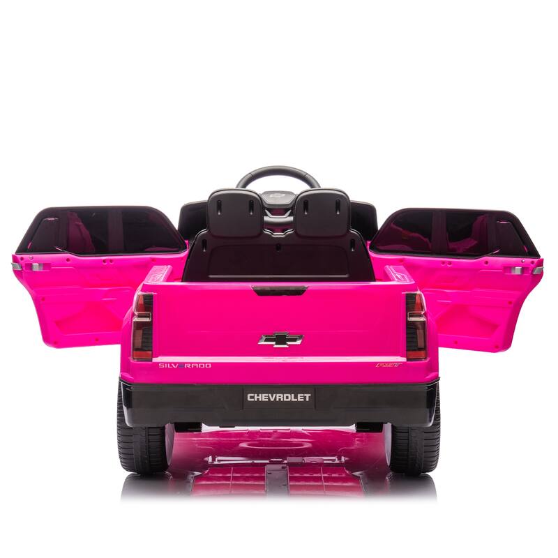 24V Licensed Chevrolet Silverado EV Ride-On Car for Kids with Slow Start, LED Lights, Bluetooth, USB, MP3, and Remote Control