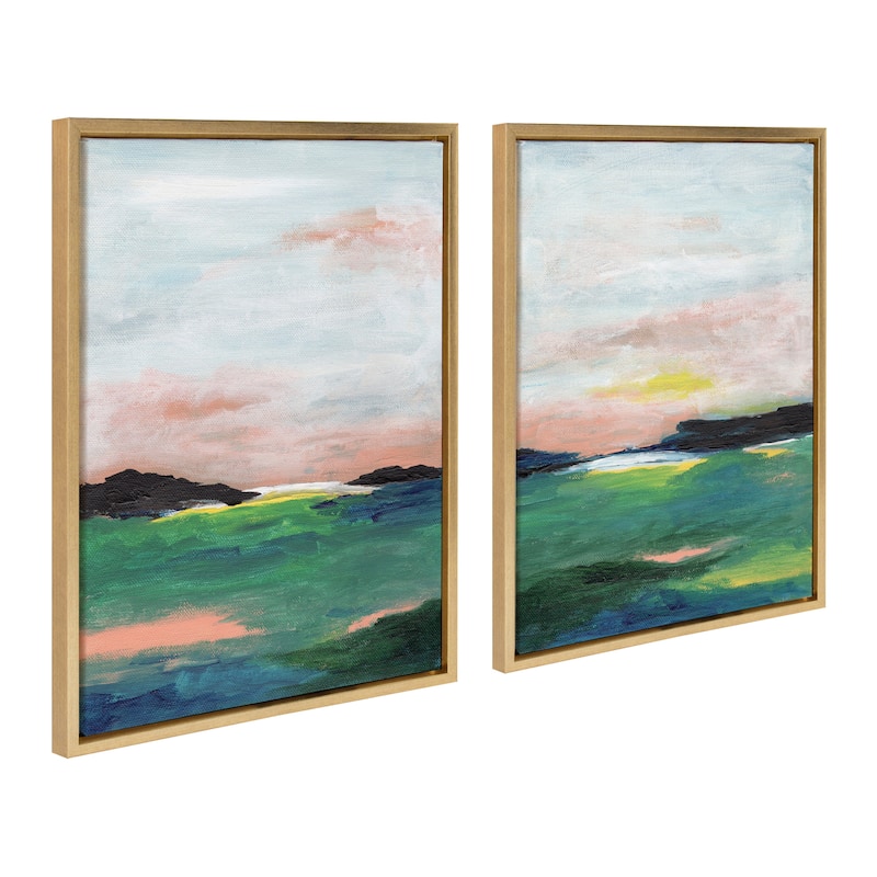 Kate and Laurel Sylvie Golden Coast Framed Canvas by Nikita Jariwala - 2 Piece Set 18x24 - Yellow