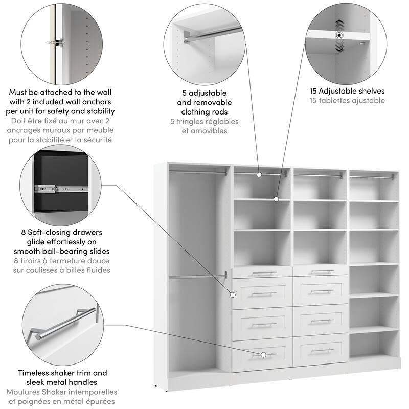Bestar Florence 100W x 16D Closet System with Rods, Drawers, Shaker