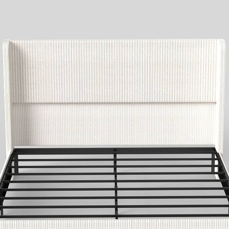 Corduroy Upholstered Platform Bed, Wingback Headboard Bed Frame