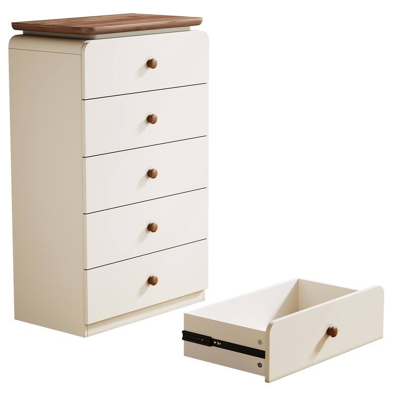 Farmhouse 5 Drawers Chest, 45-Inch Tall White Storage Cabinet