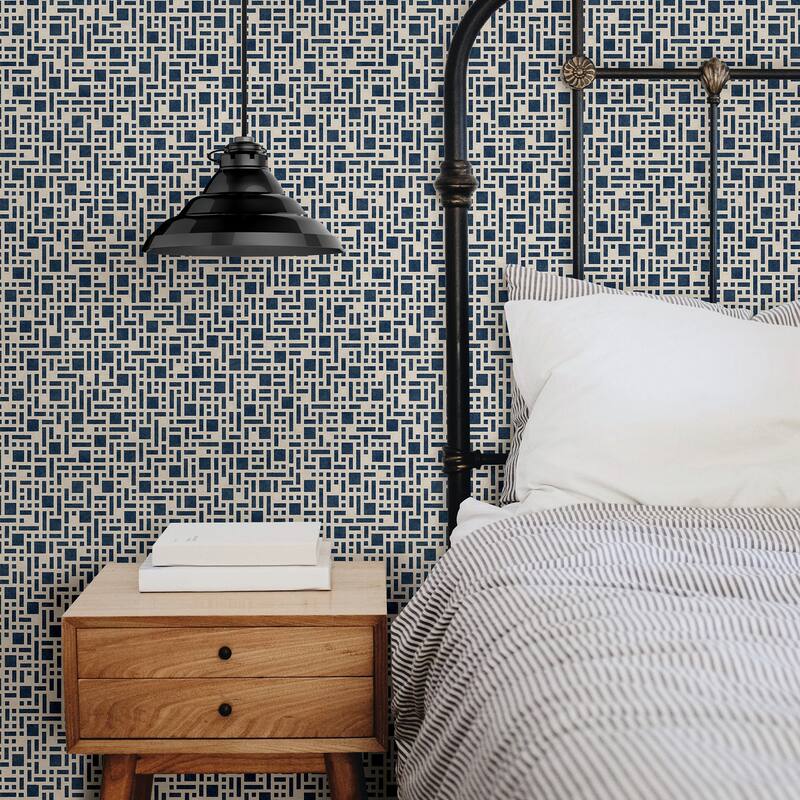 A-Street Prints Bento Indigo Geometric Wallpaper