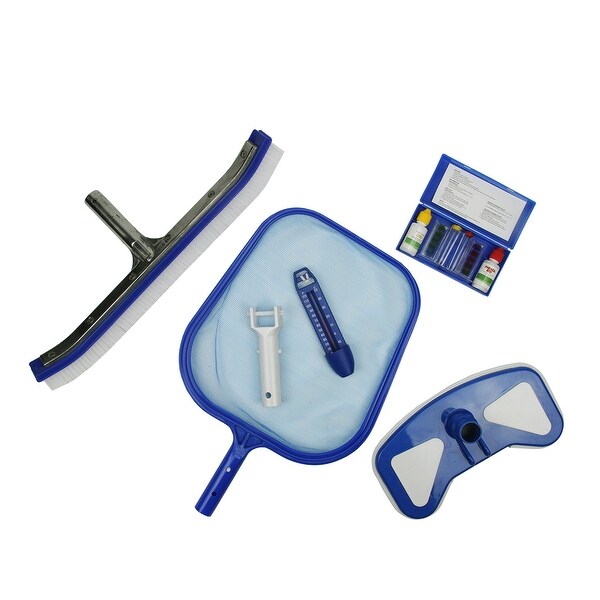 5-Piece Deluxe Swimming Pool Kit - Vacuum Leaf Skimmer Wall Brush Thermometer and Test Kit