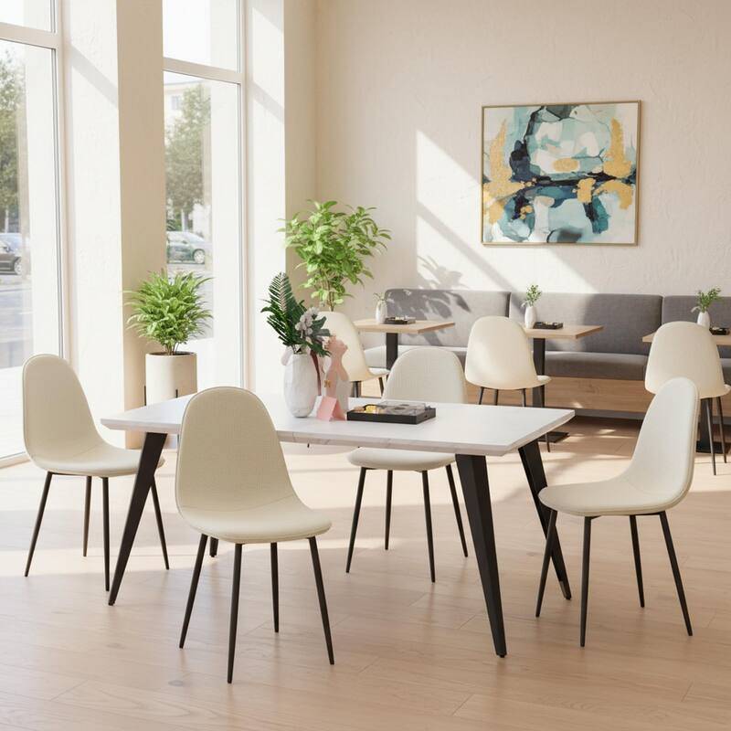 Homy Casa 5-Piece Dining Room Set with Modern White Table and 4 Upholstered Side Chairs