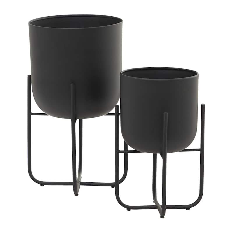 Metal Indoor Outdoor Planter with Removable Stand - Set of 2 Black or White - CosmoLiving by Cosmopolitan