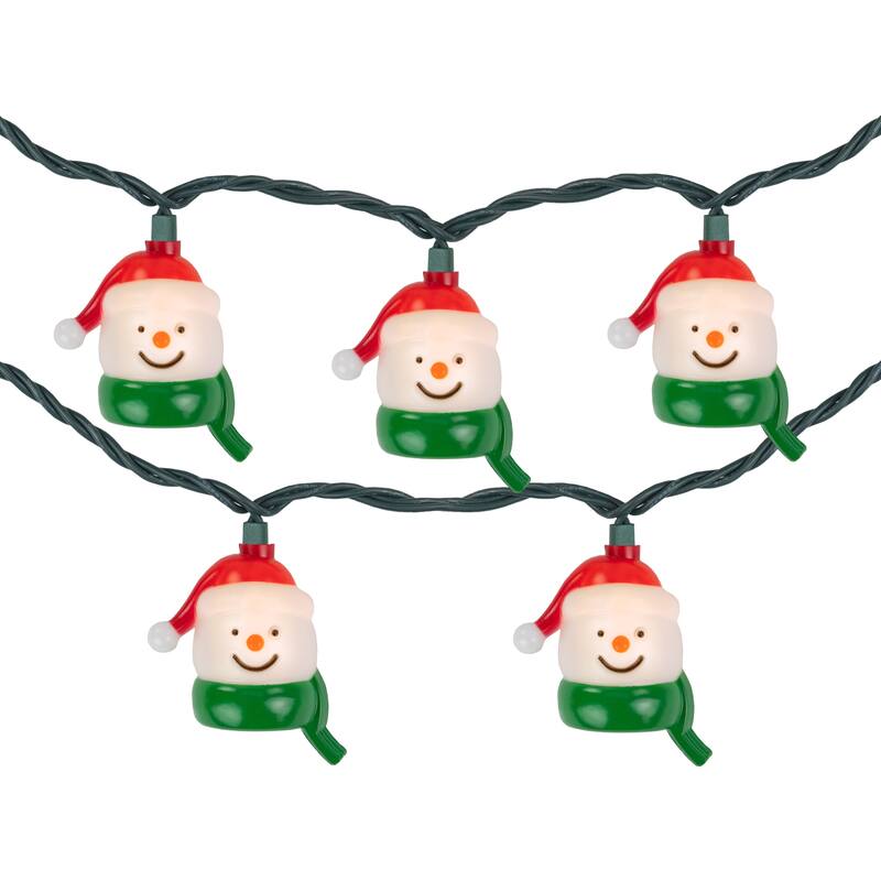 10 Count Snowman Heads Scarves Christmas Light Set, 7.5ft Green Wire