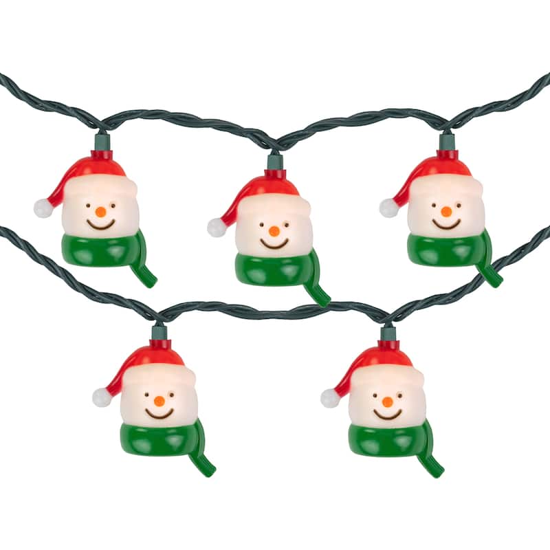 10 Count Snowman Heads with Scarves Christmas Light Set 7.5ft Green Wire - 7.5'
