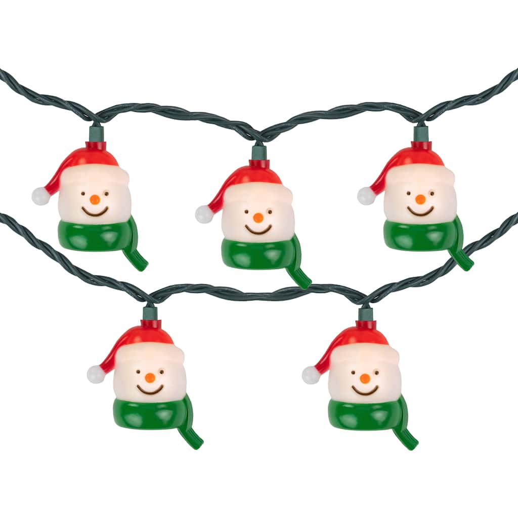10 Count Snowman Heads with Scarves Christmas Light Set 7.5ft Green Wire - 7.5'