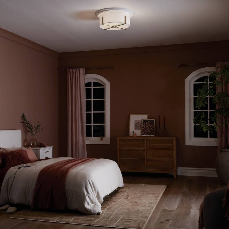 Kichler Lighting Malen 20 in. 4-Light Champagne Bronze Flush Mount Light with White Fabric Shade