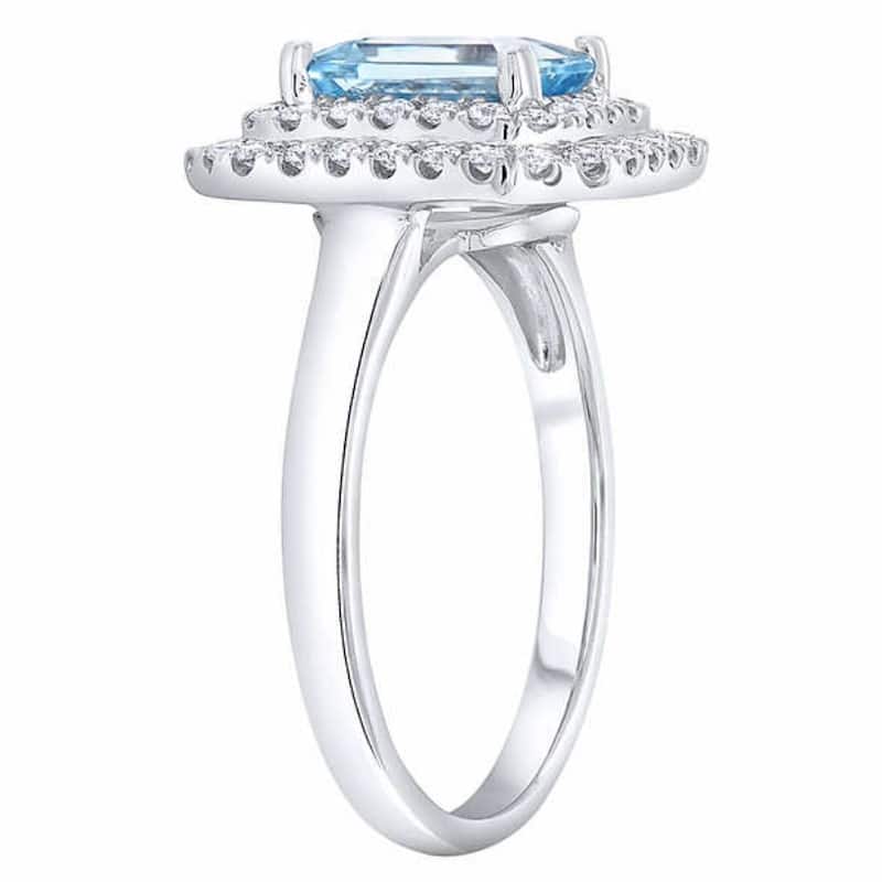 8x6mm Aquamarine & Diamond Halo Ring White Gold