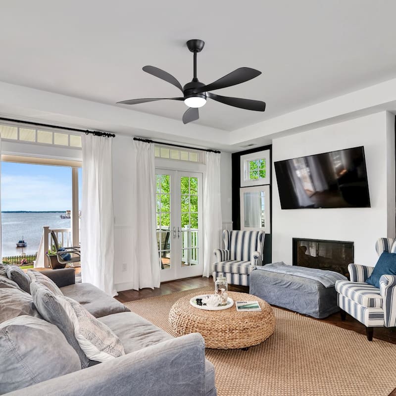 Sofucor 45 Inch Ceiling Fan with Light and Remote,Indoor/Outdoor with 3-Timer,Low Profile Quiet for Bedroom Living Room Patio