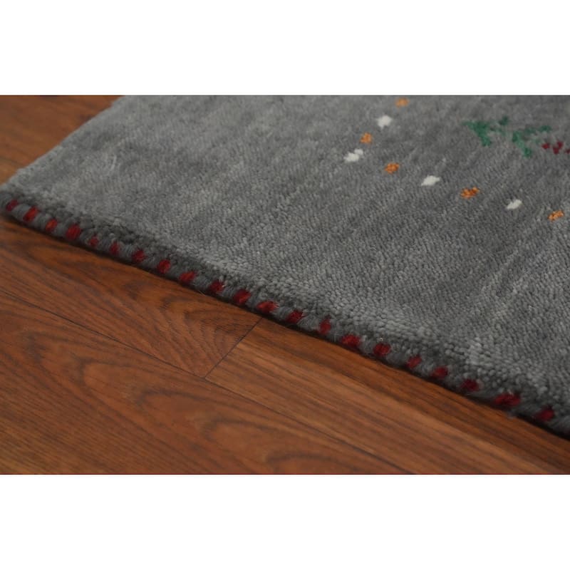 Gray Wool Gabbeh Oriental Accent Rug Tribal Geometric Carpet - 5' 7'' X 4' 1''