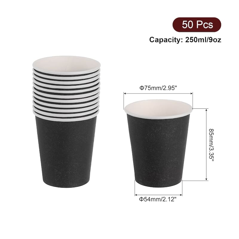 Colorful Disposable Paper Cups, 50 PCS 9 OZ DIY Paper Cups for Parties - Black