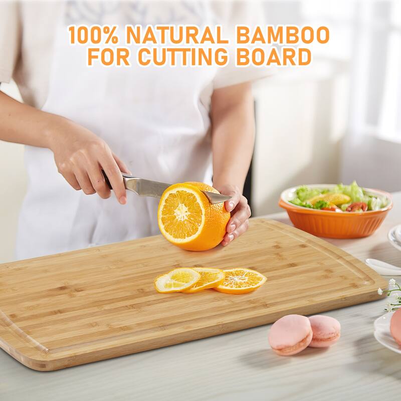 Bamboo Stovetop Cover Cutting Board with Legs and Juice Grooves - N/A