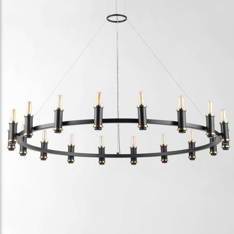 SAFAVIEH Lighting Odyle Modern Farmhouse 18-Light Adjustable Wagon Wheel Chandelier (LED Bulbs Included) - Black/Brass