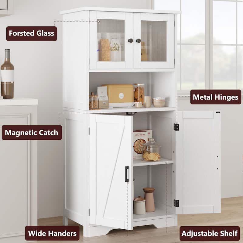 Efrin Linen Storage Cabinet Freestanding Floor Kitchen Pantry Storage Cabinet with Glass Doors Adjustable Shelves