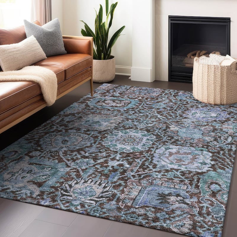 Machine Washable Indoor/ Outdoor Traditional Persian Chantille Rug - Chocolate - 5' x 7'6"