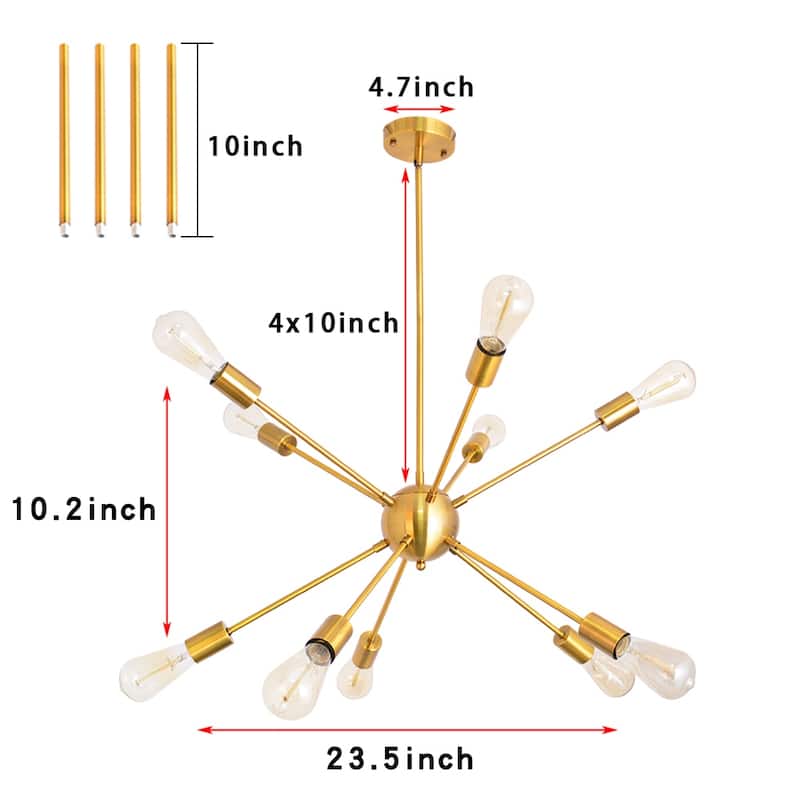 10-Light 23.54-inch Sputnik Chandelier Light for Kitchen Island Study