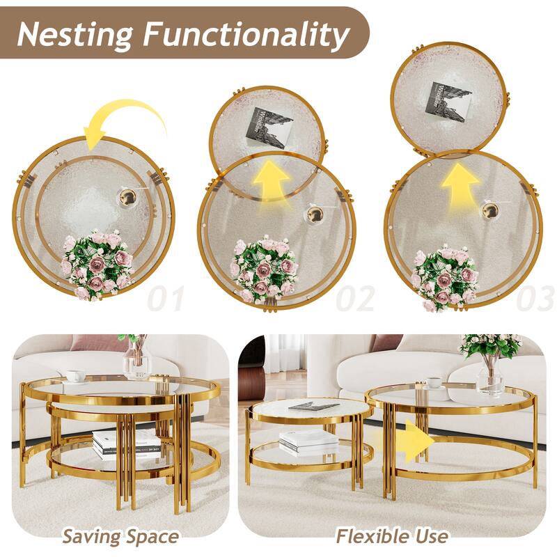 2-Piece Round Nesting Gold Coffee Table Set by Harper&Bright Designs