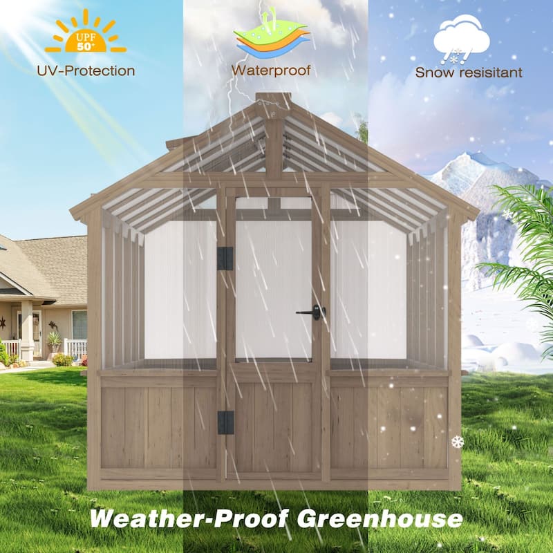 VEIKOUS Walk-in Wooden Greenhouse for Outside, Garden and Backyard, Light Mocha Brown