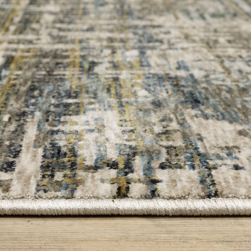 Style Haven Hendrix Abstract Etchings Blue/ Gold Fringe Edge Area Rug