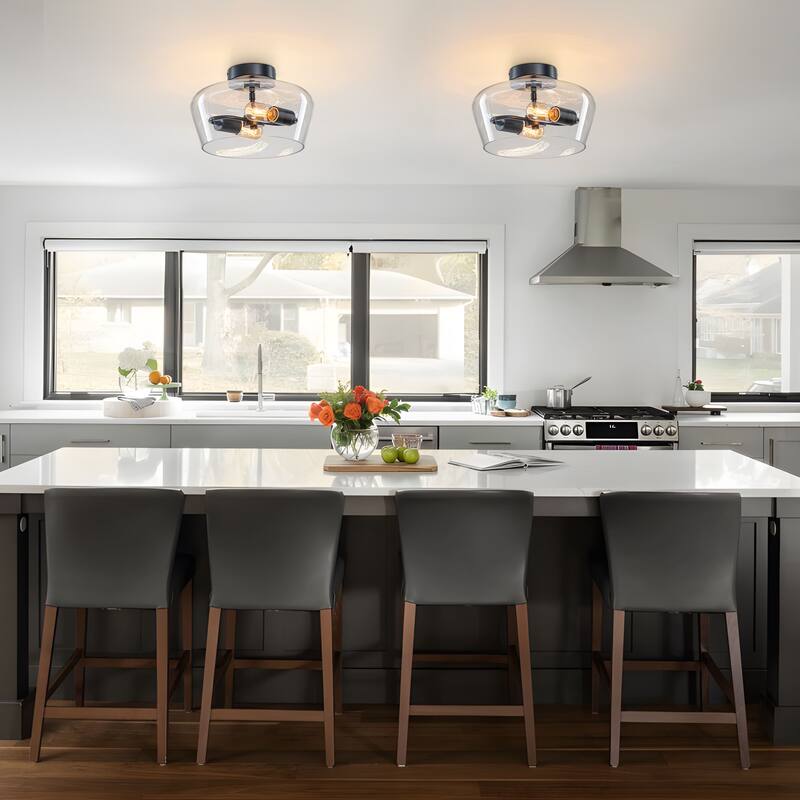 Starsky 2-Light Contemporary Drum Glass Semi Flush Mount